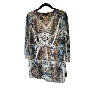 Style & Co Blue Brown Whimsigoth Mixed Print Y2K Fairygoth Babydoll Tunic XL